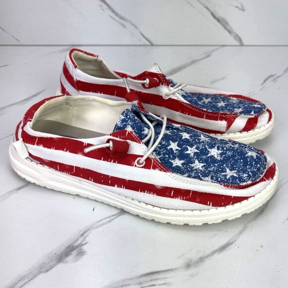 Hey Dude Shoes - RARE Hey Dude Wendy Star Spangled USA Womens Size US 8 EUR 39 Boat Shoes